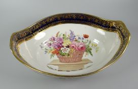 A SWANSEA PORCELAIN BOAT SHAPED DESSERT DISH FOR THE 'LYSAGHT' SERVICE centre decorated with a large