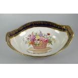 A SWANSEA PORCELAIN BOAT SHAPED DESSERT DISH FOR THE 'LYSAGHT' SERVICE centre decorated with a large