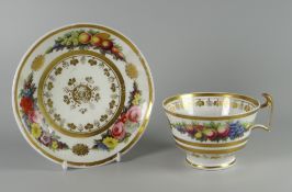 A SWANSEA / NANTGARW COMBINATION CUP & SAUCER decorated with arrangements of fruit and flowers