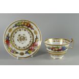 A SWANSEA / NANTGARW COMBINATION CUP & SAUCER decorated with arrangements of fruit and flowers