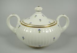 A SWANSEA PORCELAIN GILDED SUCRIER & COVER with Paris Flute moulding, exaggerated loop handles of