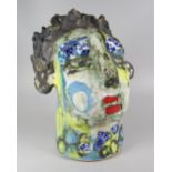 MARY JONES pottery and imbedded shards of crockery with paint - head and neck bust, signed, 32cms
