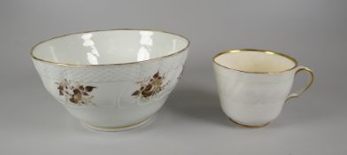 A SWANSEA PORCELAIN TEA BOWL & MATCHING COFFEE CUP both with embossed basket-weave and spiral