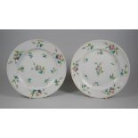 A PAIR OF SWANSEA PORCELAIN DUCK EGG PLATES decorated with sprigs of open & closed roses (gilding