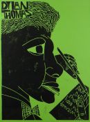PAUL PETER PIECH woodcut - a striking and very typical Piech woodcut of Dylan Thomas in blubbery