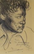 MERVYN LEVY drawing - a fine pencil portrait of Dylan Thomas, inscribed 'Dylan The Boathouse