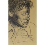 MERVYN LEVY drawing - a fine pencil portrait of Dylan Thomas, inscribed 'Dylan The Boathouse