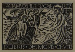 DAVID JONES wood engraving - entitled 'Fishers of Men' on Goldmark Gallery label verso, 8 x 11cms