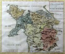 ROBERT MORDEN coloured antique map - 'New & Correct Map of North-Wales', 37 x 43cms