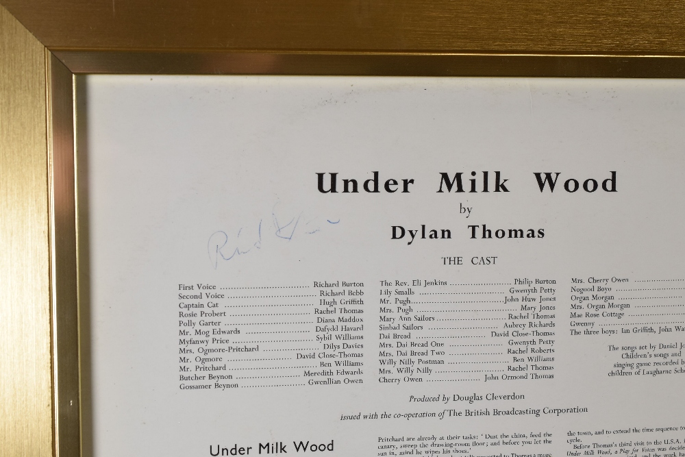 DYLAN THOMAS 'Under Milk Wood' framed LP recording by the BBC, signed by Richard Burton (signature - Image 2 of 3