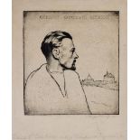 IVOR MERVYN PRICHARD etching - a fine original portrait etching of Welsh novelist Geraint Goodwin,