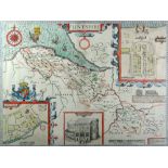 JOHN SPEED coloured antiquarian map - Flintshire with three cartouches, 41 x 51cms