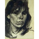 HARRY HOLLAND charcoal - head portrait of a female sitter, signed, 30 x 23cms Provenance: The Estate