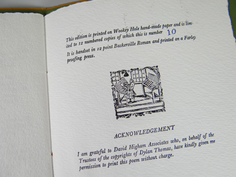 DYLAN THOMAS, three fine small-press limited editions: 1. 'The Rev Eli Jenkins Prayer', 1982, hand- - Image 6 of 6