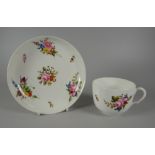 A SWANSEA PORCELAIN COFFEE CUP & SAUCER with ear shaped loop handle, painted with sprays of