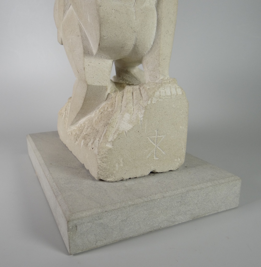 PAN THEODOSIOU stoneware sculpture - two figures embracing, mounted to a rectangular stoneware base, - Image 3 of 3