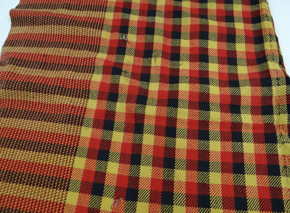 A WEST WALES TRADITIONAL BLANKET in red, black & mustard check, believed to be from Llanrhystud - Image 3 of 4