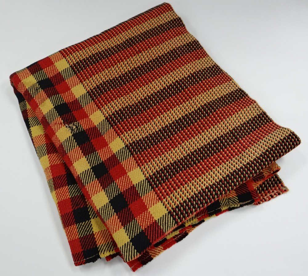 A WEST WALES TRADITIONAL BLANKET in red, black & mustard check, believed to be from Llanrhystud - Image 2 of 4