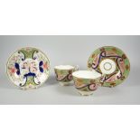 A SWANSEA PORCELAIN TRIO pattern no. 478 with seeded green border & scrolls with cobalt-blue detail,