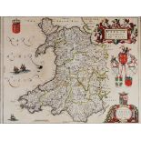 JOHANNES BLAEU map of Wales 'Wallia Principatus vulgo Wales', circa 1650, engraved map with hand