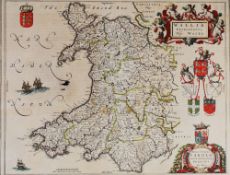 JOHANNES BLAEU map of Wales 'Wallia Principatus vulgo Wales', circa 1650, engraved map with hand