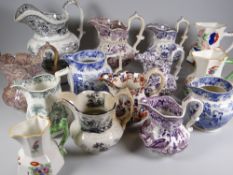 A COLLECTION OF FOURTEEN ANTIQUE WELSH JUGS including Swansea and marked South Wales Pottery,