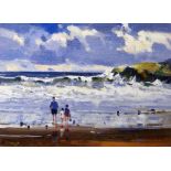 ED FORREST coloured limited edition (73/500) print - coastal waves with three figures, signed in