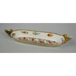 A RARE SWANSEA PORCELAIN PEN TRAY having twin swan-form handles, exterior decorated with three
