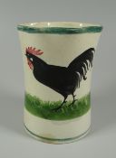 A RARE LLANELLY 'COCK & HEN' PATTERNED VASE having a crimped rim & with a painted single black hen &