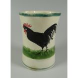 A RARE LLANELLY 'COCK & HEN' PATTERNED VASE having a crimped rim & with a painted single black hen &