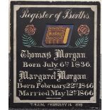 T RAIN slate register of births - a rare engraved & painted slab, dated 1888, 49 x 41cms