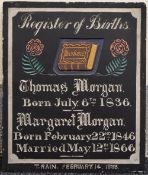 T RAIN slate register of births - a rare engraved & painted slab, dated 1888, 49 x 41cms