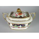 A GOOD SWANSEA PORCELAIN TWIN-HANDLED SUCRIER & COVER in Japan pattern No.225 and having a closed-