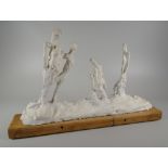 ROGER CECIL plaster / chalk on wooden base - groups of figures, entitled 'To Be Humble in the
