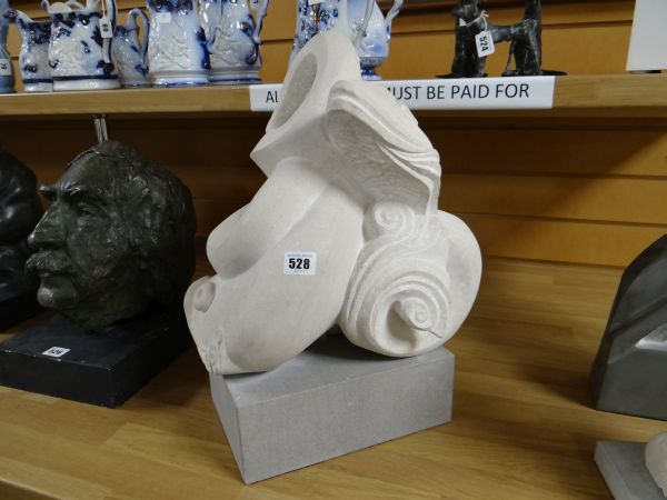 PAN THEODOSIOU stoneware sculpture - marine serpent with curling tail mounted to a rectangular ston - Image 3 of 3