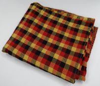 A WEST WALES TRADITIONAL BLANKET in red, black & mustard check, believed to be from Llanrhystud