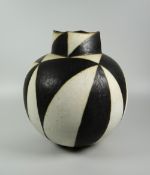 JOHN WARD stoneware - ovoid vase with tapering square neck & decorated with irregular black &