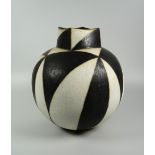 JOHN WARD stoneware - ovoid vase with tapering square neck & decorated with irregular black &