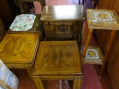 Three matching occasional tables, a two drawer magazine rack/table and a two tier tiled top