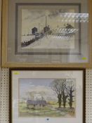 MAURICE A GREENWOOD ARCA watercolour - 'Snow at Delph' and R O EMMONY watercolour - 'Old Barn at