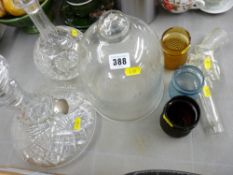 Ship's decanter with stopper, another decanter with stopper and other glassware