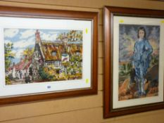 Two framed woolwork pictures including classical 'Blue Boy'