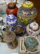 Oriental ginger jars, stein etc