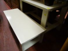 White IKEA table and benches