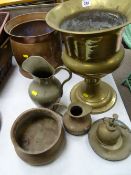 Quantity of mixed brassware including urn shaped planters etc