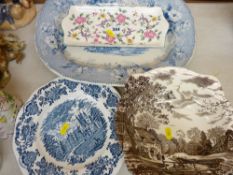 Old Foley sandwich plate, blue and white platter etc