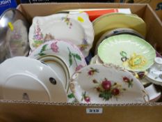 Box of decorative wall plates, glassware etc