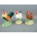 Three Border Fine Arts farmyard bird figures - A4597 'Cockerel', A6126 'Chicken Light Sussex', A5251