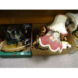Two boxes of mixed household and decorative items including earthenware provision containers etc