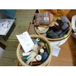 Two vintage needlework and woolwork baskets